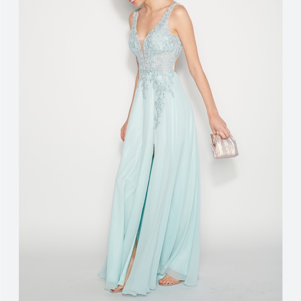 Mint Green Lace Evening Dress